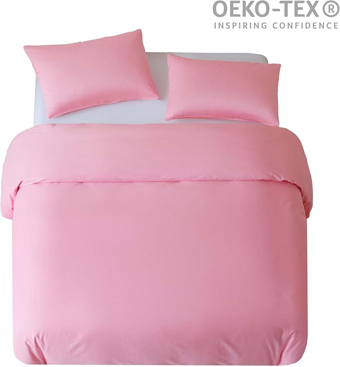 HeimenAogo Egyptian Cotton Duvet Cover Twin/Twin XL Sateen Weave, Silky Soft and Breathable Bedding Set with Zipper Closure, Long Staple Cotton Bed Linen Baby Pink 2Pcs (68"×90")