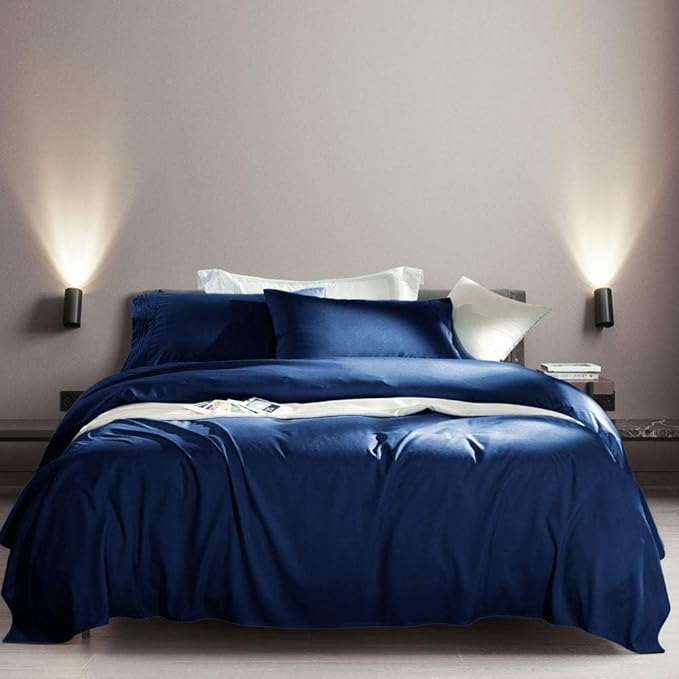 SONORO KATE Bed Sheet Set Super Soft Microfiber 1800 Thread Count Luxury Egyptian Sheets Fit 18-24 Inch Deep Pocket Mattress Wrinkle-4 Piece (Navy Blue, Twin XL)