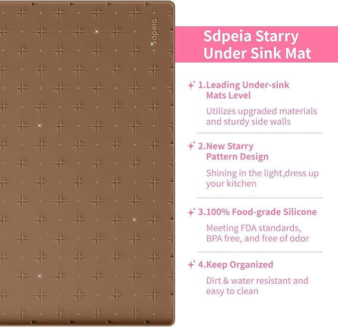 Sdpeia Under Sink Mat 31"×22" Waterproof Silicone Cabinet Liner & Sink Protector for Kitchen & Bathroom, Multi-Purpose Organizers Tray for Pets, Laundry, Cat Litter Mat