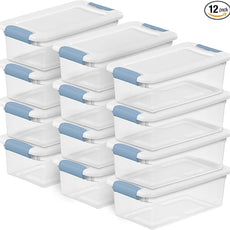 Sterilite 12-Pack Latching Box, Under Bed Storage Bins with Lids, Clear Plastic, 6 Quart - Heavy-Duty Organizing Containers for Closet, Bathroom, and Office