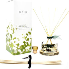 LOVSPA Reed Diffuser Set, Winter Forest Pine Scented Oil Diffuser with Sticks and Wooden Coaster, Bathroom Shelf Decor Made with Real Botanicals, USA Made