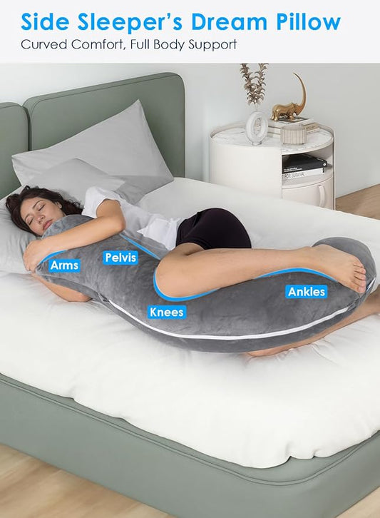 QUEEN ROSE Body Pillow for Side Sleepers, Shredded Memory Foam Full Body Support, Firm Comfort, Soft Hug Pillow, Dark Grey