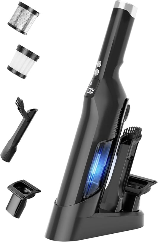 Handheld Vacuum Cordless, 24Kpa Car Vacuum with Brushless Motor, Charging Dock, Rechargeable, 1.5lbs Portable Handheld Vacuum with 2-Speed for Home/Car/Pet(Black)