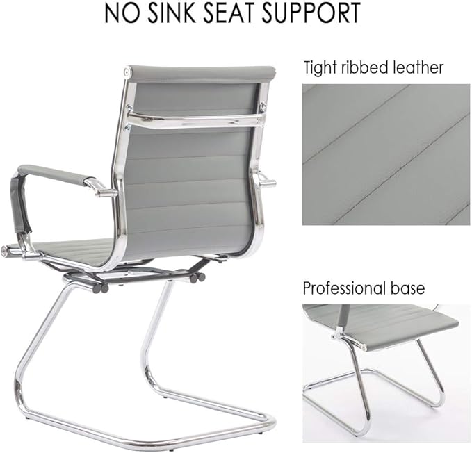 Office Heavy Duty Chair Guest Chair Leather Conference Chairs Reception Chairs Back Support, Set of 2 (Grey)