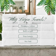 Luzia 8 Piece Bathroom Towel Set - 100% Turkish Cotton, Premium Quality - 2 Bath Towels 2 Hand Towels and 4 Washcloths (White)