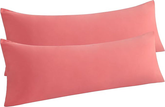 NTBAY 2 Pack Body Pillowcases, Coral Pink, Microfiber, 20x54 Inches, Soft, Wrinkle, Fade Resistant, Envelope Closure
