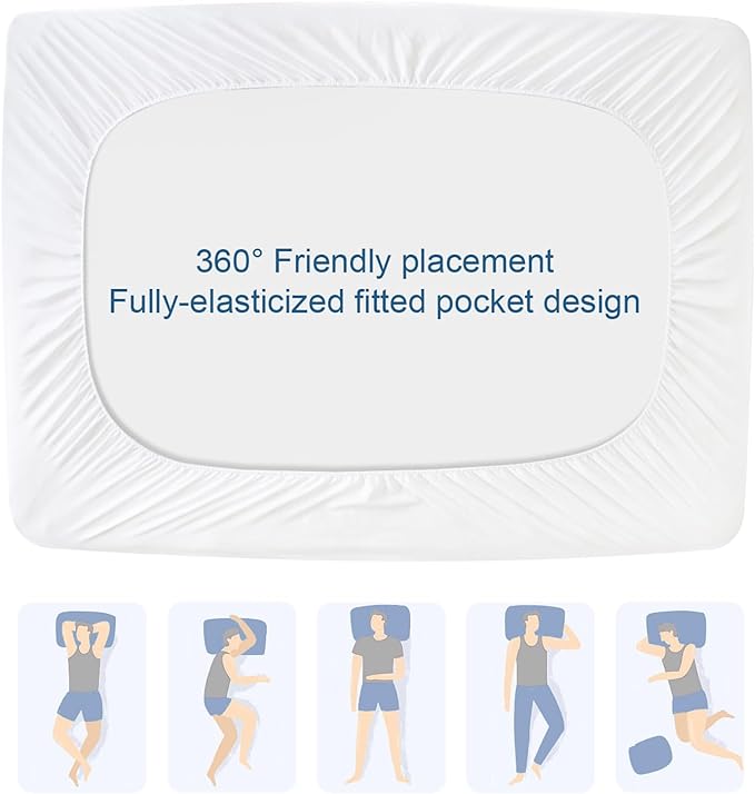 Split Top King Mattress Protector Pad Waterproof Quilted, 34" Top Split from Head (Not Full Split King), Mattress Cover for Adjustable Bed Up to 18", (White)