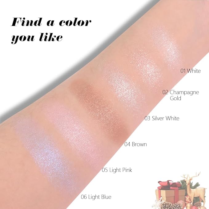 Pearl White Sparkle Glitter Shimmer Highlighter Makeup Palette for Women, White Buttery Creamy Powder Highlighter Eyeshadow Palette Vegan, Built-in Mirror & Brush 01 – Girls Christmas Gifts
