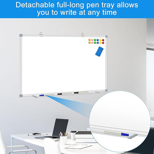 White Board Dry Erase Whiteboard for Wall 36" x 24" Aluminum Presentation Magnetic Whiteboards with Long Pen Tray, 12 Magnets, 3 Markers & 1 Eraser