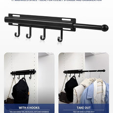 12 inch Valet Rod for Closets Pull Out Closet Valet Rod Slide Out Black Pull Out Clothes Hanger With 4 Hooks