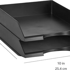 Amazon Basics Rectangular, Stackable Office Letter Organizer Desk Tray, Black, Pack of 2