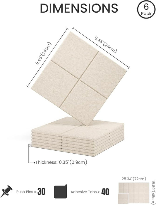 Felt Bulletin Board Tiles -28"x18" Cork Board Alternative for Office Decor, Push Pin Board Wall Organizer 6-Pack - Oatmeal