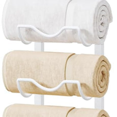 HapiRm Over The Door Towel Rack - 6 Tier Wall Mount Rolled Towel Holder Storage Organizer Shelf with Storage Basket for Small Bathroom, Rv, Camper - White