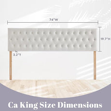 Kingfun Tufted Upholstered Cal King Headboard only in Modern Button Design, Adjustable Solid Wood Head Board, Premium Velvet Fabric Padded Headboards in Bedroom (White)