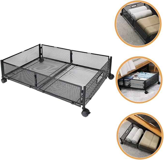 Foldable Stainless Steel Under Bed Storage Organizer with Wheels Large Capacity Holder for Clothes Shoes Blankets Multi-purpose Use Under Bed Sofa Space-saving Storage Rack