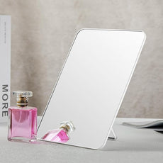 OMIRO Makeup Mirror for Desk, 10 x 7 inches Table Mirror with Adjustable Stand and Hanging Hole for Shaving and Travelling, White