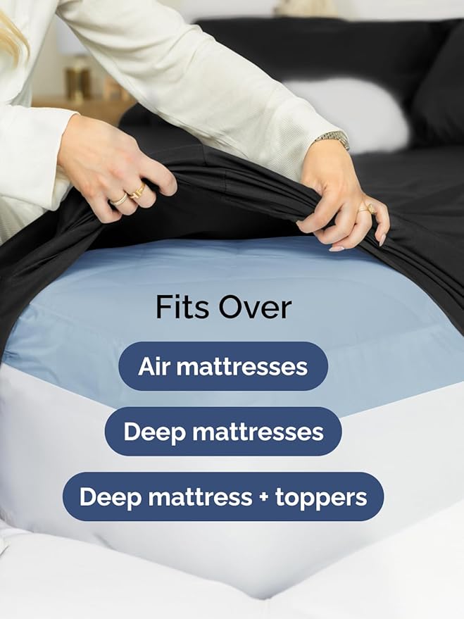 Extra Deep Pocket Cal King Sheets - 4 Piece Breathable & Cooling Bed Sheets - Hotel Luxury Bed Sheet Set - Soft, Wrinkle Free & Comfy - Easily Fits Extra Deep Mattresses - Deep Pocket Black Sheets Set