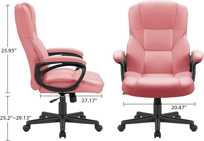 Furmax Office Executive Chair High Back Adjustable Managerial Home Desk Chair,Swivel Computer PU Leather Chair with Lumbar Support (Pink)