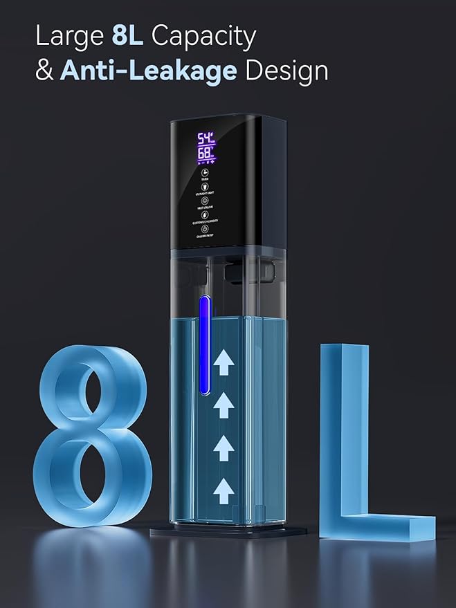 Humidifiers for Bedroom, 2.11Gal 8L Quiet Humidifiers for Large Room with Timer, 360°Nozzle, 3 Speed Ultrasonic Cool Mist Humidifier with Humidistat for Baby, Customize humidity for Home Adults Plants