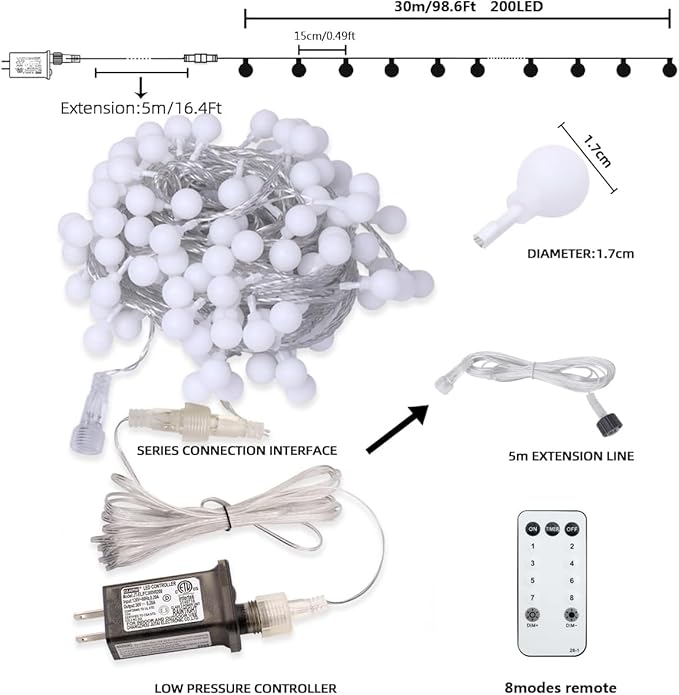 116ft Color Changing String Lights, 200 LED Multicolor & Warm White Globe Lights with Remote, 11 Modes, IP44 Waterproof, Plug in Fairy Lights for Indoor Outdoor Christmas Party Garden Decor