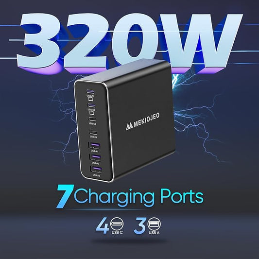 Aluminum Alloy USB C Charger GaN Charger Fast USB C Charging Station 7 Ports 65W Laptop for MacBook Pro/Air/iPad Pro/iPhone (Coal Black)
