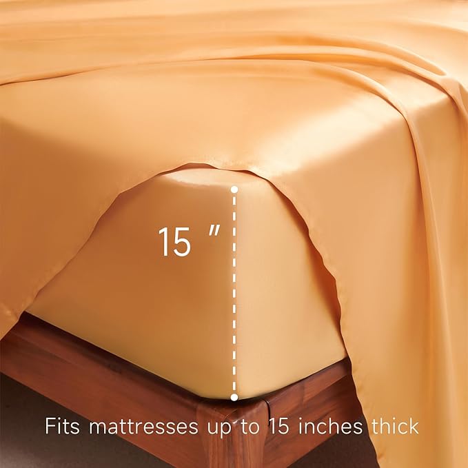 Satin Sheets Full Size - 4 Pieces Luxury Silky Soft Bed Sheets, Wrinkle-Free Gold Satin Silk Sheet Set with 1 Deep Pocket Fitted Sheet, 1 Flat Sheet, 2 Pillow Cases