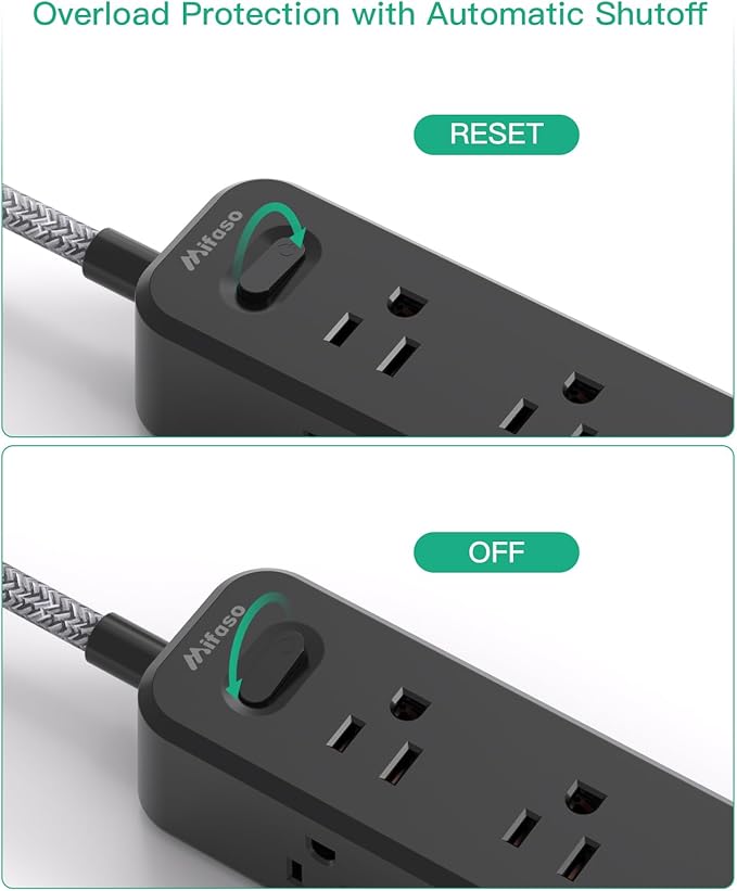 Mifaso Extension Cord, Surge Protector Power Strip, Long Extension Cord with 9 Outlets 3 USB Ports, Extension Cord with Multiple Outlets, USB Power Strip for Dorm Room Essentials, College(5FT,Black)