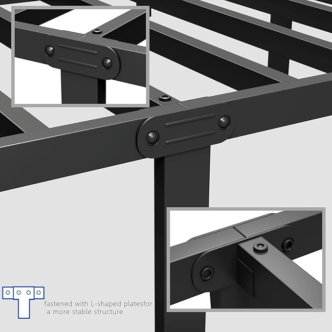 zizin King Size Metal Bed Frame with Headboard & Footboard 14 Inch Metal Platform Mattress Foundation Support with Steel Slat, Under Bed Storage, No Box Spring Needed