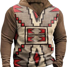Western Sweatshirts for Men Aztec Cowboy Vintage Graphic Fleece Hoodie Mens Quarter Zip Pullover Country Jacket