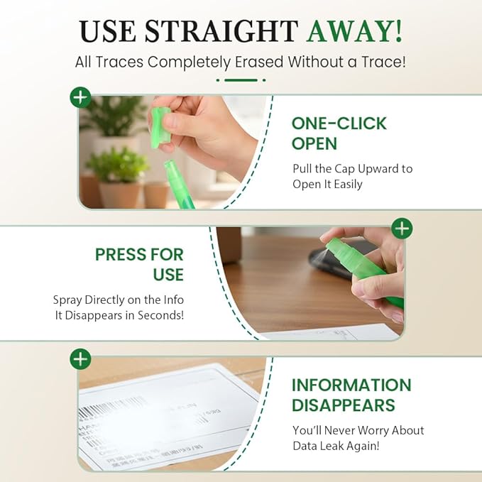 Privacy Cover Spray,10ML white-out liquid correction Privacy Spray Pen,Thermal Paper Privacy Eraser For Documents, Labels, Packages, Shipping Addresses,Privacy Protection (3PC Pen)