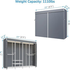 VIPEK V40LC Covered Clothes Rack with Dimmable LED Lights, Heavy Duty Garment Rack with Cover Portable Closet Wardrobe Clothing Racks for Hanging Clothes, White Closet Racks with Grey Oxford Cover