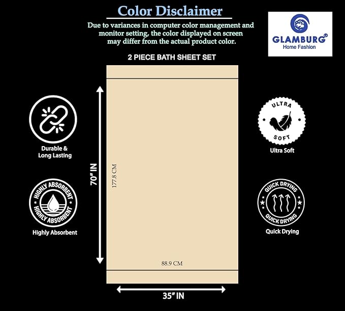 GLAMBURG Premium Cotton Oversized 2 Pack Bath Sheet 35x70-100% Pure Cotton - Ideal for Everyday use - Ultra Soft & Highly Absorbent - Machine Washable - Mineral Blue