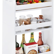 TEAMIX 4 Tier White Slim Storage Cart with Handle, 7.9''W Slide Out Storage Rolling Utility Cart Mobile Shelving Unit Organizer Trolley for Small Spaces Kitchen Laundry Narrow Places