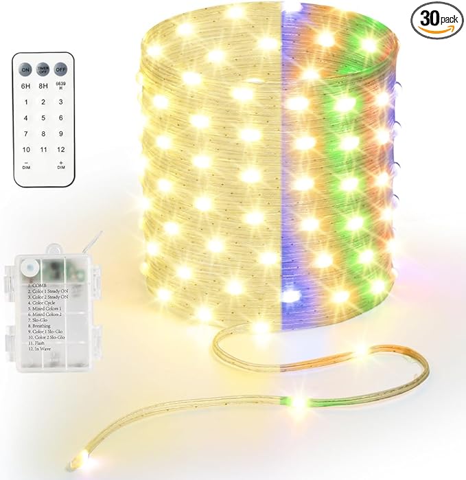 Battery Operated String Lights, 33ft 100 LED Warm White & Multicolor Fairy String Lights Battery Powered w/Remote & Timer for Indoor Outdoor Christmas Trees Decoration Bedroom Patio