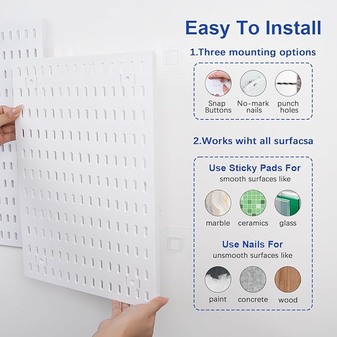 Pegboard Wall Organizer Kit – Heavy Duty 20lbs Load Bearing, Easy Installation, 4 Peg Board Panels 14 Accessories – Multi-Surface Use For Garage, Office, Kitchen & Crafts (White Pegboard,24″×24″)