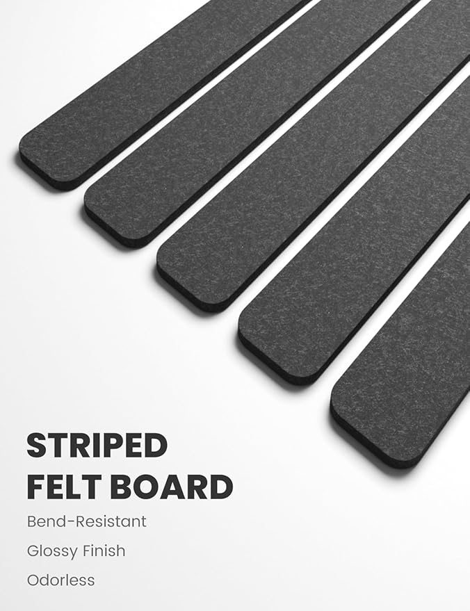 Cork Board Alternative Felt Strip Board 5-Pack 13"x2", Office Pin Board with 35 Push Pins, Adhesive Install for Bedroom Door & Home Office(Charcoal Gray)