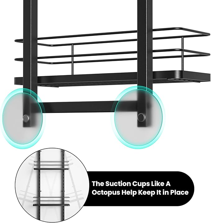 Shower Caddy Hanging (Black), Adjustable Anti-Swing-Over The Shower Head Caddy, 3 Tier Height Bathroom Storage Organizer, Bathroom Shelves Basket Rack, Shower Caddies Rack with Adjustable Soap Basket