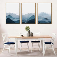 BINCUE Large Blue Mountain Wall Art Fog Blue Ridge Mountains Artwork for Living Room Bedroom Office 24x36 Inch Set of 3