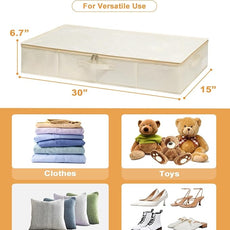 punemi Underbed Storage, 2 Pack Clothing Storage Bags W/Upgraded Handles, Large Capacity Underbed Shoe Container Organizer, Dorm Essentials Bins for Blanket, Pillows, Comforters & Quilts, Beige