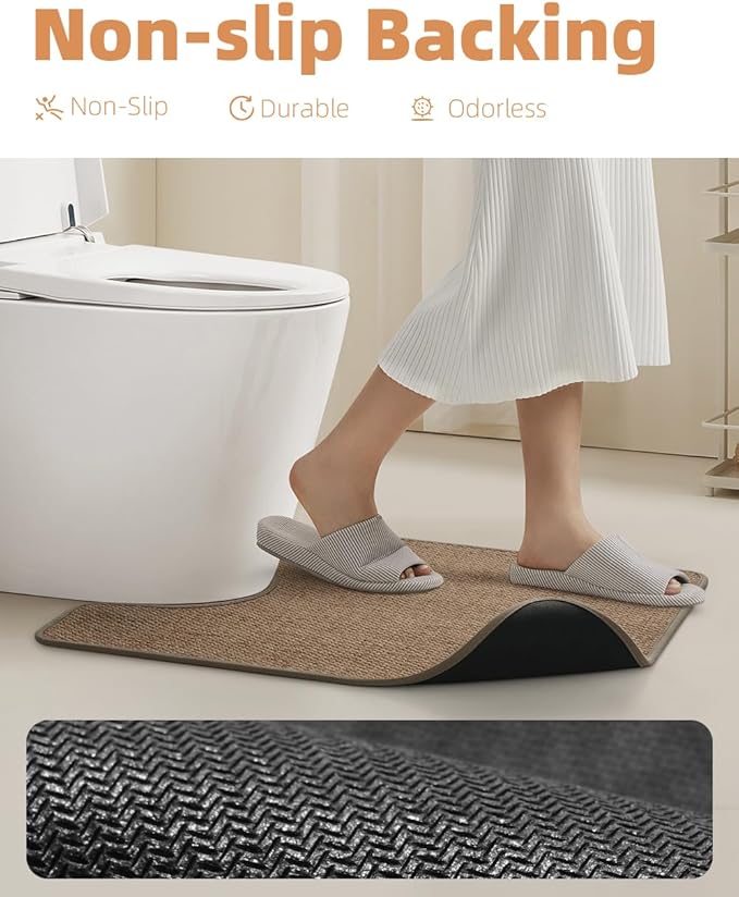 PADOOR Braided Toilet Rugs U Shaped, Non Slip Toilet Mats for Bathroom Floor Machine Washable Super Absorbent Contour Bath Rugs for Toilet Mat Quick Dry U Shaped Toilet Rug, 20''x24'' Brown