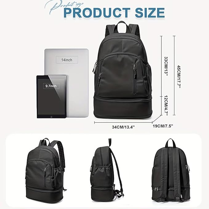 Unisex Lightweight Expandable Gym Backpack with Shoe Compartment, Waterproof Travel Bag for 14" Laptop Khaki