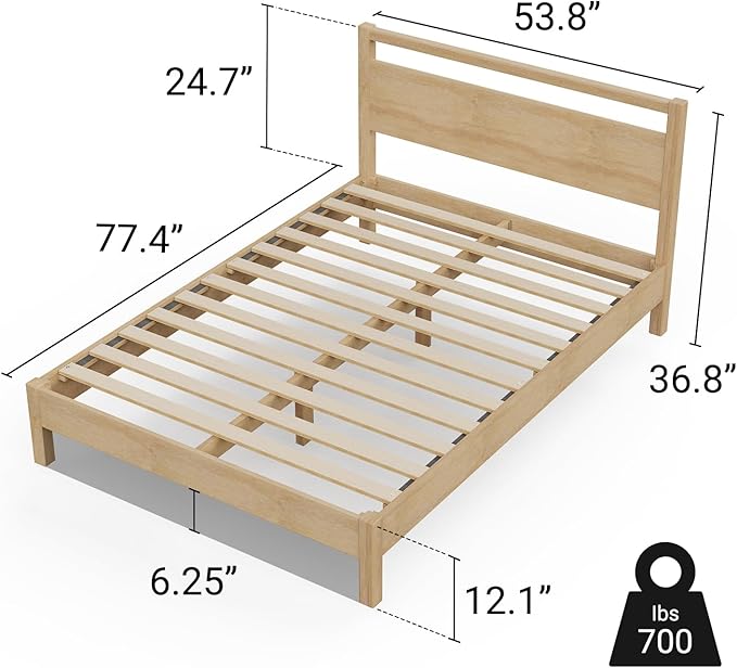 LIFEMENT Signature Wood Platform Bed Frame with Headboard, Essential, Noise Free, Under Bed Storage, No Box Spring Needed, Easy Assembly (Natural, Full)