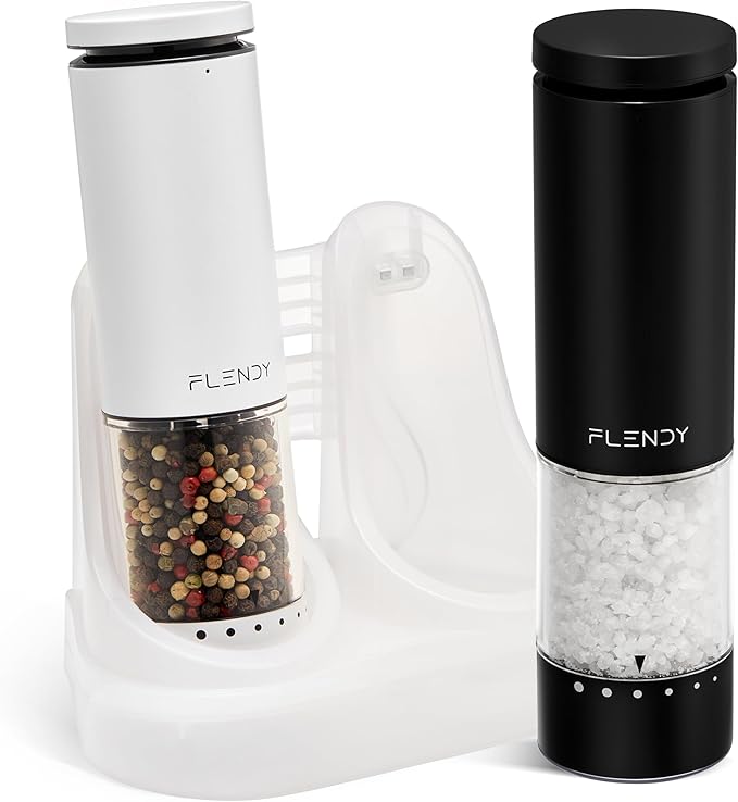 Electric Salt and Pepper Grinder Set Rechargeable, Automatic Salt and Pepper Grinder Set with Oversized Top Button, Stainless Steel Electric Salt and Pepper Shakers Set
