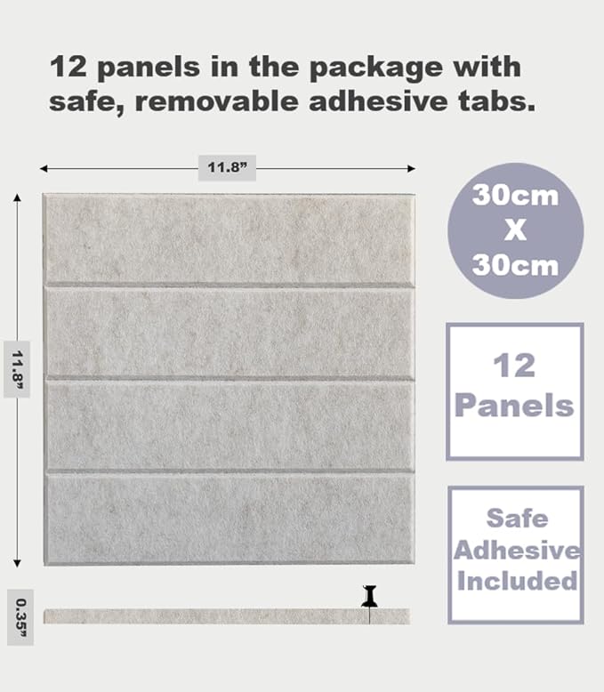 Felt Bulletin Board Tiles | Modern Cork Board Alternative | Large Cork Boards for Walls | Aesthetic Felt Wall Panels for Office & Home Decor | Pinboard & Photo Board (12-Pack) | Ivory