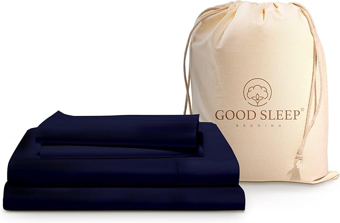 Good Sleep Bedding California King Sheet Sets - 4 Pc Navy Blue Egyptian Cotton - Deep Pocket - Fitted, Flat & 2 Pillow Cases GoodSleepBedding