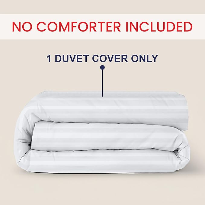 Kotton Culture 1 Pc Twin Size Duvet Cover Only -100% Egyptian Cotton Sateen 600 TC Ultra Soft Premium Durable Comforter Cover Zipper Closure & Corner Ties (Striped White, Twin/Twin XL 68" X 90")