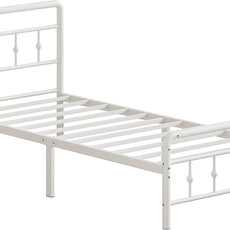 14 Inch White Twin Bed Frames with Victorian Headboard and Footboard, Heavy Duty Vintage Twin Bed Frame No Box Spring Needed, Metal Mattress Foundation, Easy Assembly