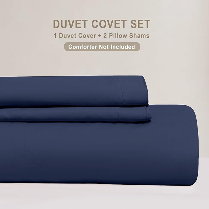 100-Percent Cotton Duvet Cover Set, Hidden Zipper Closure, Ultra Soft, Easy Care and Durable, Simple Bedding Style, King, Navy (Comforter Not Included)