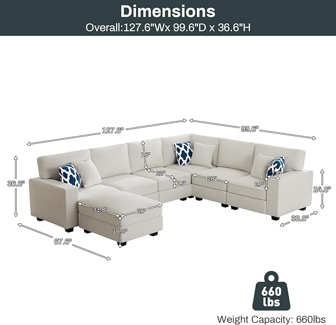 Legend Vansen Modular Sectional Sofa U Shaped Couch with Ottoman Modern Reversible Corner Sectional Couch for Living Room (Cream, U Shaped Sofa-2)