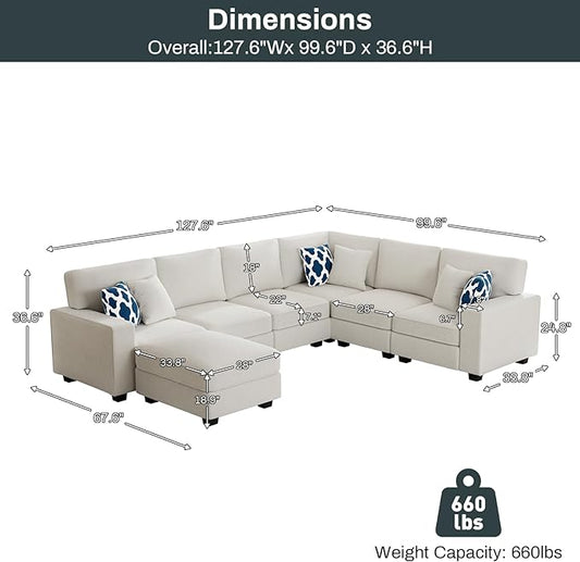 Legend Vansen Modular Sectional Sofa U Shaped Couch with Ottoman Modern Reversible Corner Sectional Couch for Living Room (Cream, U Shaped Sofa-2)